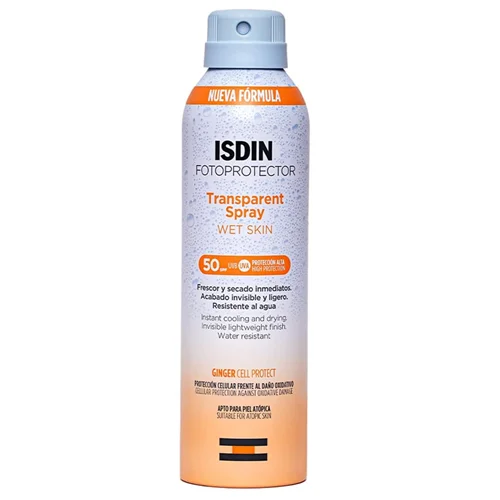 اسپری ضدآفتاب ایزیدین بدون رنگ و ضد آب ISDIN Transparent Spray Wet Skin SPF 50 | کد : 5635